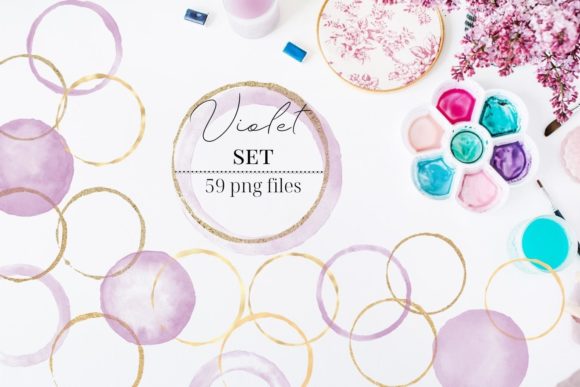 Gold Circles with Violet Watercolor: Elevate Your Brand Aesthetic